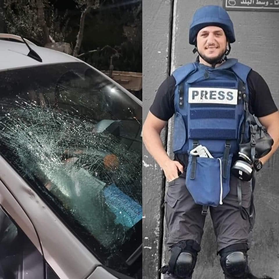المصوّر الصحفي معتصم سقف الحيط، ومركبته التي تعرضت لهجوم مستوطنين