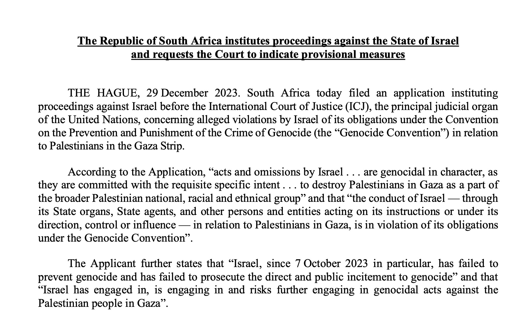 دعوى قدّمتها جنوب إفريقيا ضد إسرائيل أمام محكمة العدل الدولية