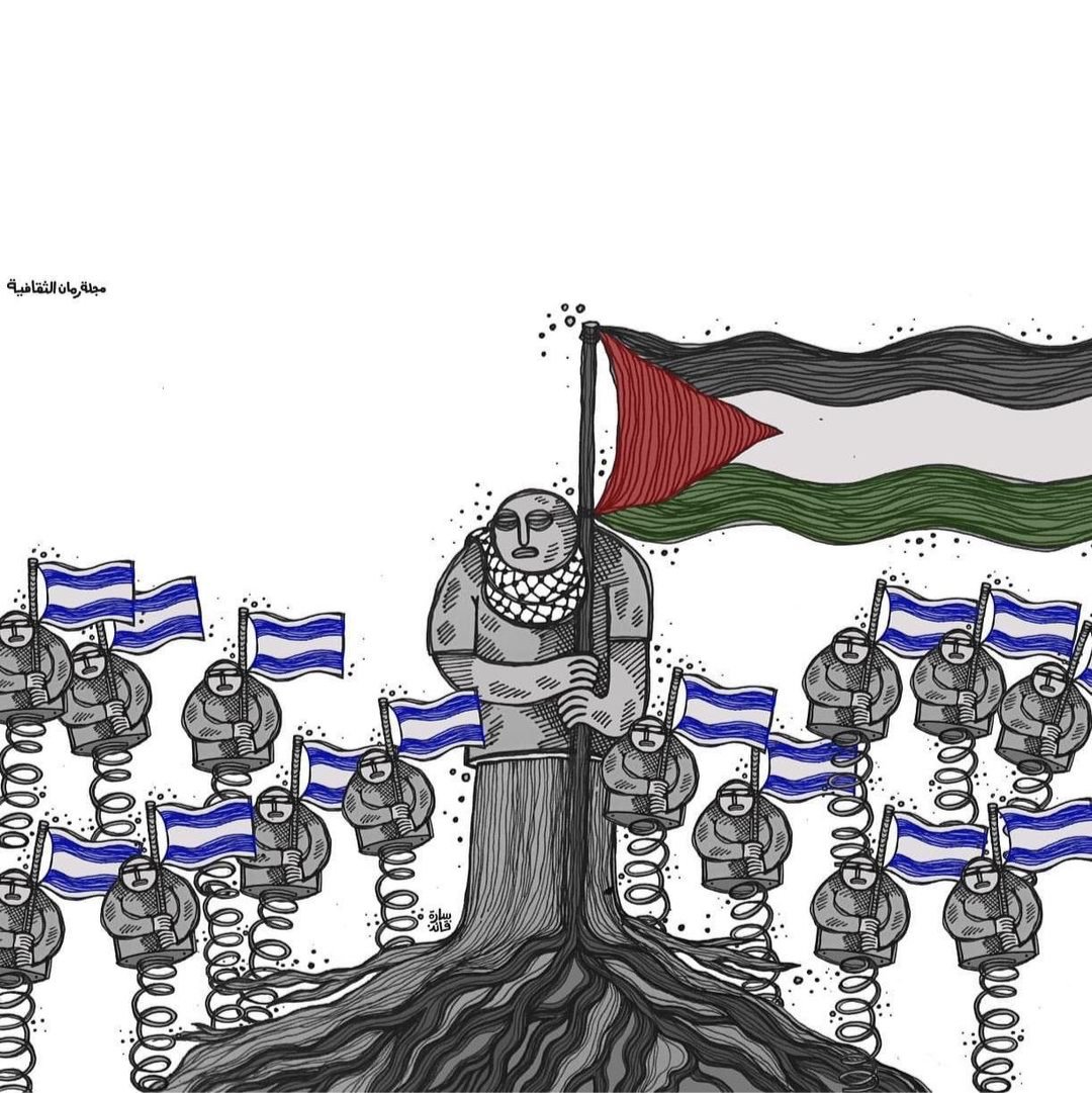 رسوم كاريكاتير عن مواجهة محورها علم فلسطين