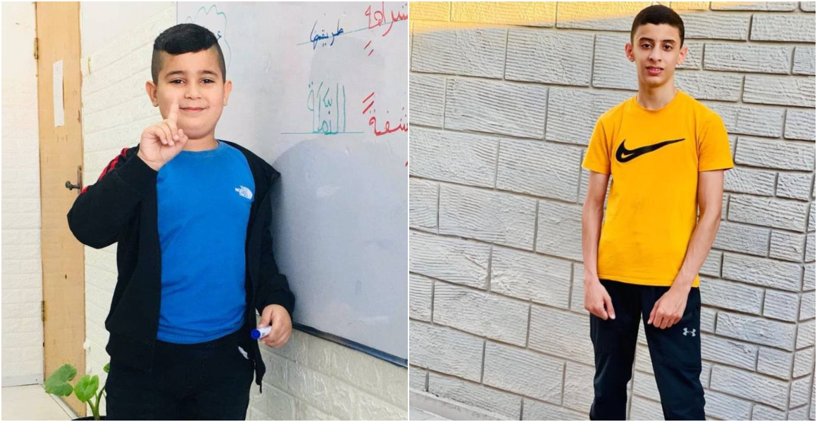 الطفلان الشهيدان باسل أبو الوفا (15 عامًا)، وآدم الغول (8 أعوام)