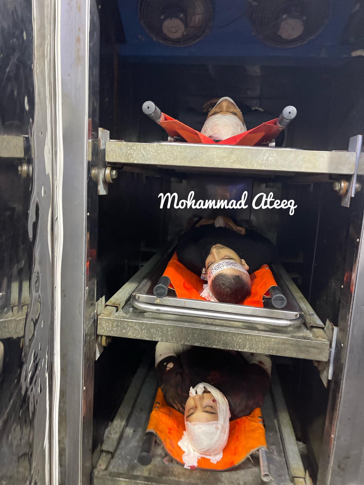 جثامين الشهداء الثلاثة في مستشفى جنين الحكومي