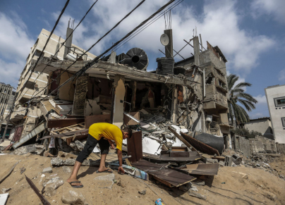 منزل مدمر في قطاع غزة بعد قصفه من قبل جيش الاحتلال خلال العدوان الإسرائيلي الأخير على قطاع غزة (gettyimages)