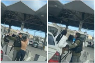 لقطتان أخذتا من فيديو للحظة اعتداء عناصر الاحتلال على طفل وفتاة أمام حاجز مخيم شعفاط