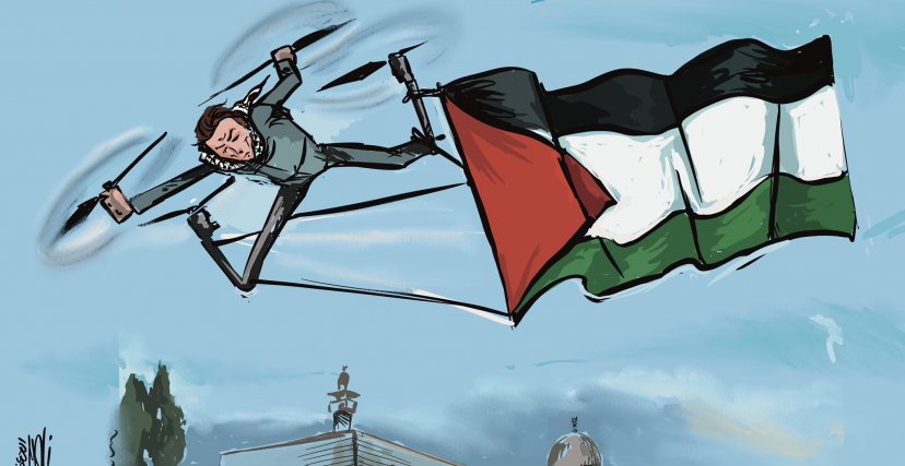 رسوم كاريكاتير عن علم فلسطين الحاضر في المواجهات