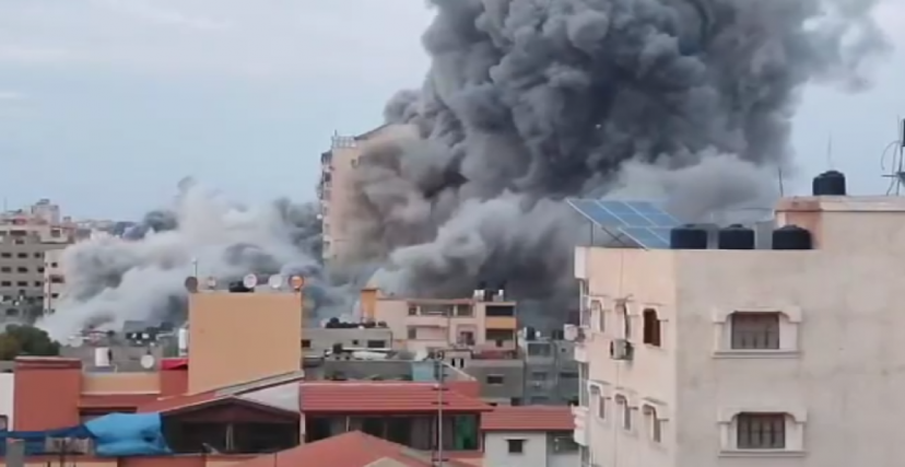 قصف برج فلسطين غرب مدينة غزة