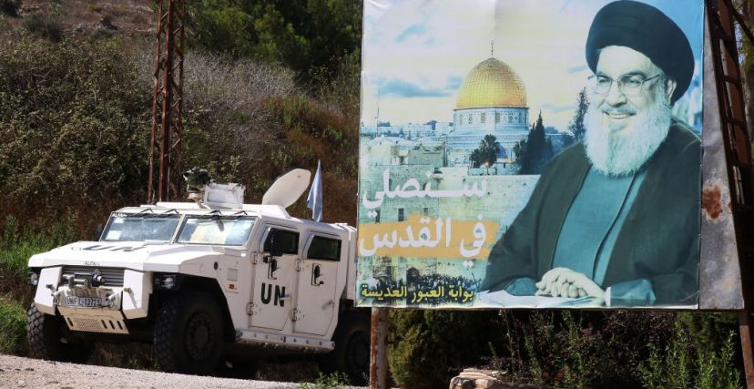 صورة للامين العام لحزب الله على حدود اللبنانية مع فلسطين المحتلة (GETTY)