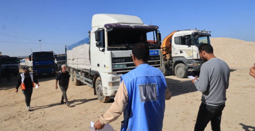 شاحنة مساعدات تابعة للأمم المتحدة في قطاع غزة.